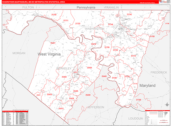 Hagerstown-Martinsburg Metro Area Wall Map